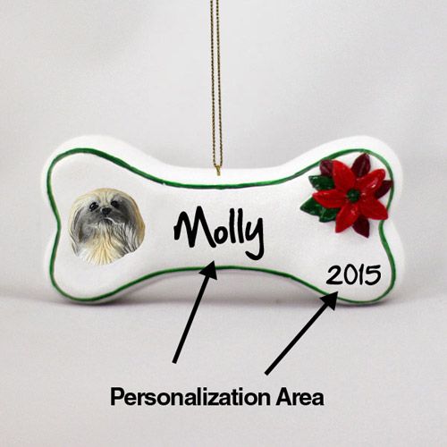 Pekingese Personalized Dog Bone Christmas Ornament