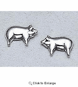 Pig Earrings Sterling Silver Stud