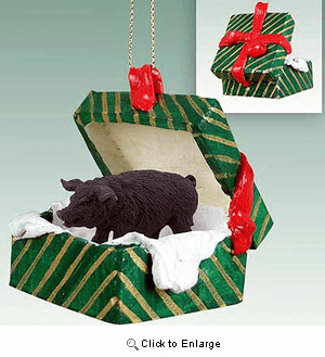 Pig Gift Box Christmas Ornament Black