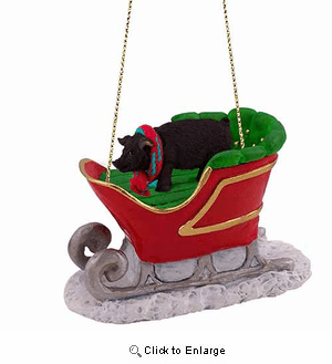 Pig Sleigh Ride Christmas Ornament Black