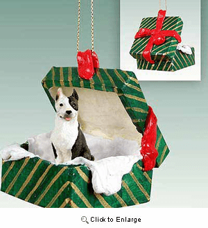 Pit Bull Terrier Gift Box Christmas Ornament Brindle