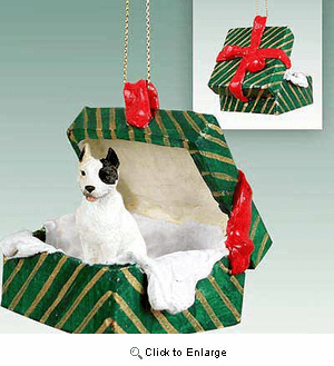 Pit Bull Terrier Gift Box Christmas Ornament White