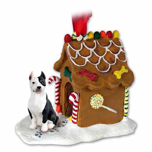 Pit Bull Terrier Gingerbread House Christmas Ornament Brindle