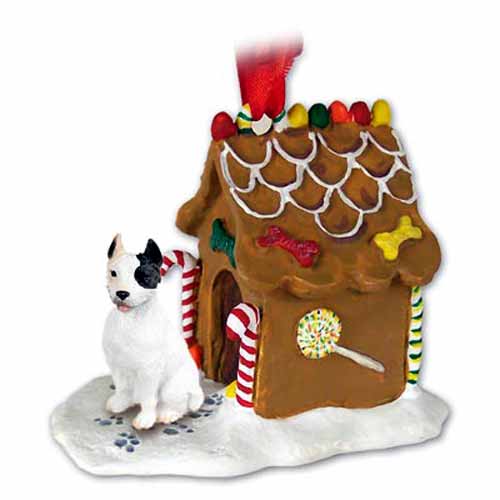 Pit Bull Terrier Gingerbread House Christmas Ornament White