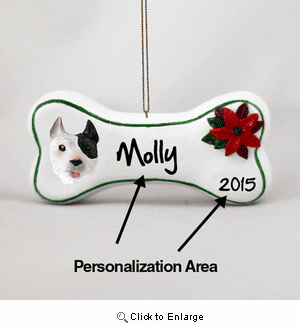 Pit Bull Terrier Personalized Dog Bone Christmas Ornament White