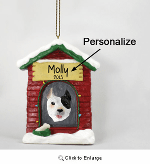 Pit Bull Terrier Personalized Dog House Christmas Ornament White