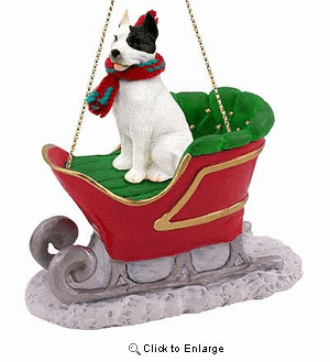 Pit Bull Terrier Sleigh Ride Christmas Ornament White