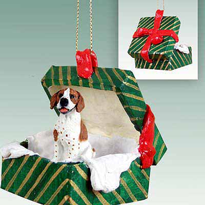 Pointer Gift Box Christmas Ornament Brown-White