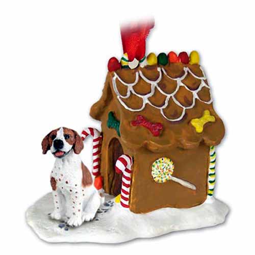 Pointer Gingerbread House Christmas Ornament Brown-White