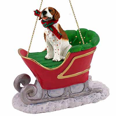 Pointer Sleigh Ride Christmas Ornament Brown-White