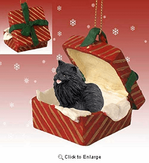Pomeranian Black Gift Box Red Christmas Ornament