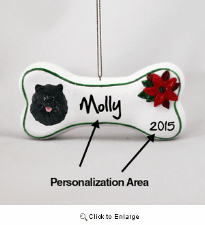 Pomeranian Personalized Dog Bone Christmas Ornament Black