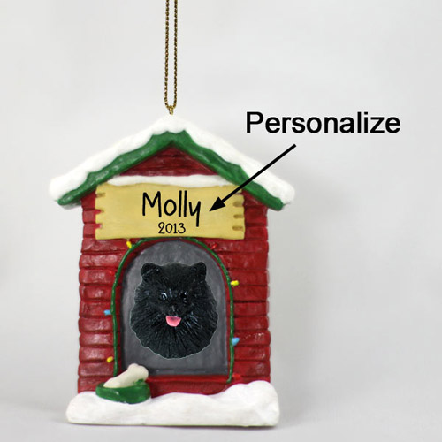 Pomeranian Personalized Dog House Christmas Ornament Black