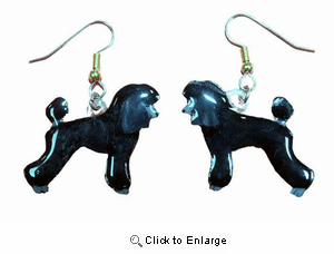 Poodle Earrings Black Sport Cut Hand Painted Acrylic