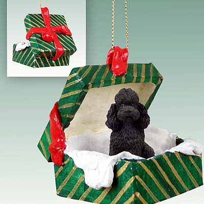 Poodle Gift Box Christmas Ornament Black Sport Cut