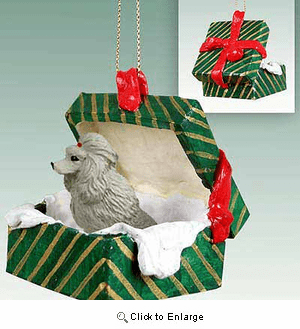 Poodle Gift Box Christmas Ornament Gray