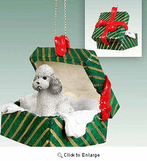 Poodle Gift Box Christmas Ornament Gray Sport Cut