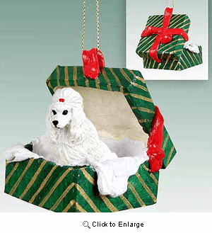 Poodle Gift Box Christmas Ornament White