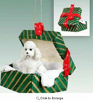 Poodle Gift Box Christmas Ornament White Sport Cut