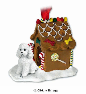 Poodle Gingerbread House Christmas Ornament White Sport Cut