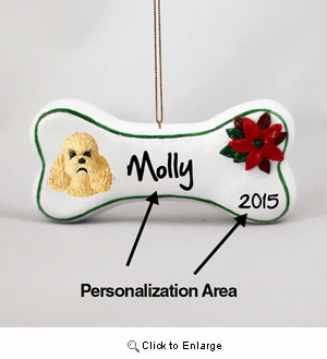 Poodle Personalized Dog Bone Christmas Ornament Apricot Sport Cut