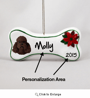 Poodle Personalized Dog Bone Christmas Ornament Black