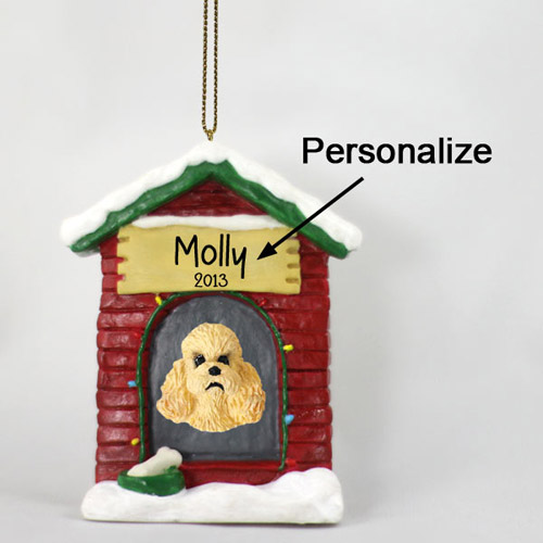 Poodle Personalized Dog House Christmas Ornament Apricot Sport Cut