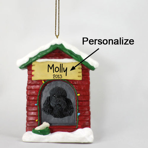 Poodle Personalized Dog House Christmas Ornament Black