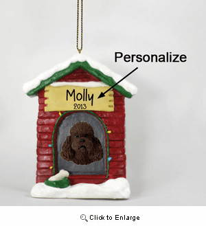 Poodle Personalized Dog House Christmas Ornament Chocolate Sport Cut