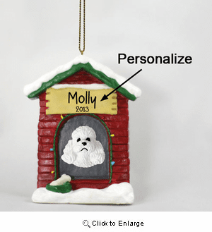 Poodle Personalized Dog House Christmas Ornament White