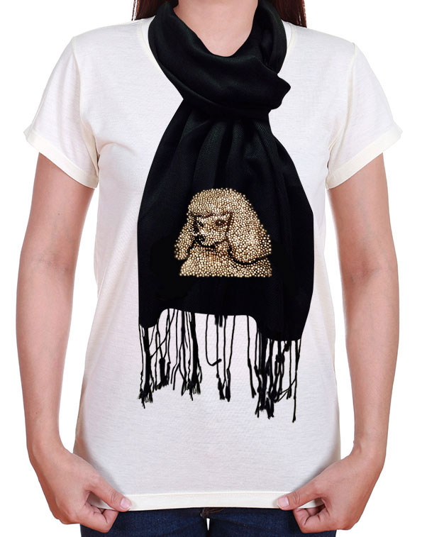 Poodle Rhinestone-Stud Pashmina Wrap Scarf