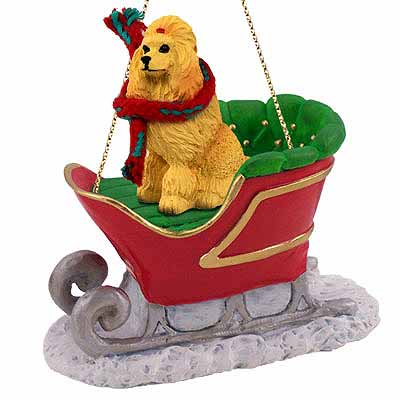 Poodle Sleigh Ride Christmas Ornament Apricot