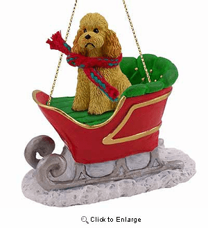 Poodle Sleigh Ride Christmas Ornament Apricot Sport Cut