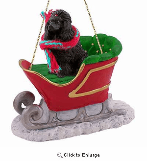 Poodle Sleigh Ride Christmas Ornament Black