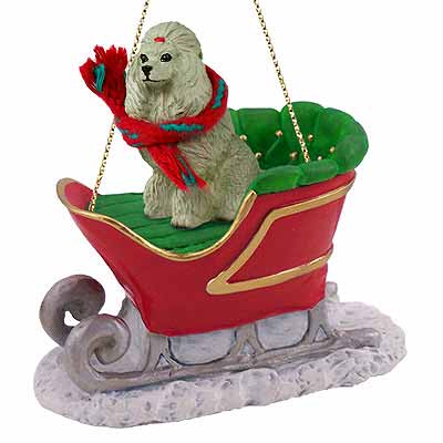 Poodle Sleigh Ride Christmas Ornament Gray