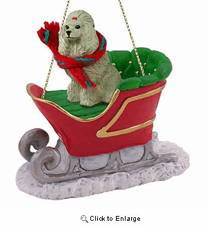 Poodle Sleigh Ride Christmas Ornament Gray