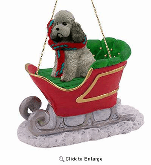 Poodle Sleigh Ride Christmas Ornament Gray Sport Cut
