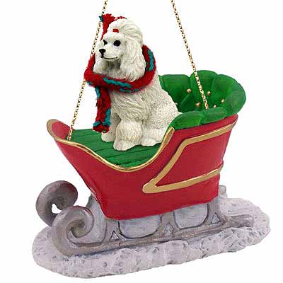 Poodle Sleigh Ride Christmas Ornament White