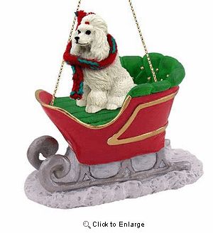 Poodle Sleigh Ride Christmas Ornament White