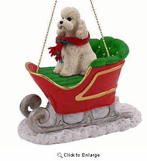 Poodle Sleigh Ride Christmas Ornament White Sport Cut