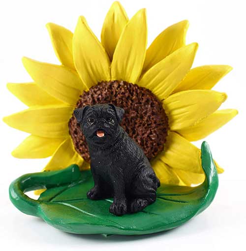 Pug Black Sunflower Figurine