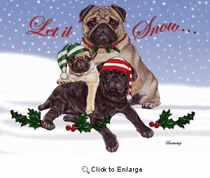 Pug Christmas Cards Snow
