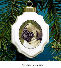 Pug Christmas Ornament Porcelain