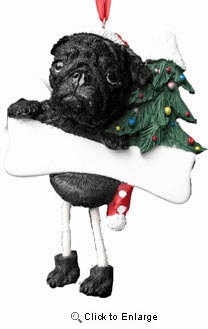 Pug Christmas Tree Ornament - Personalize (Black)