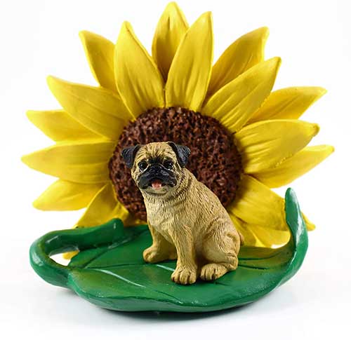 Pug Fawn Sunflower Figurine