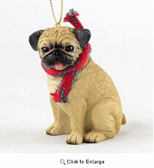 Pug Fawn with Scarf Christmas Ornament Large Version