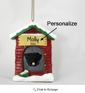 Pug Personalized Dog House Christmas Ornament Black