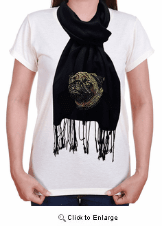 Pug Rhinestone-Stud Pashmina Wrap Scarf