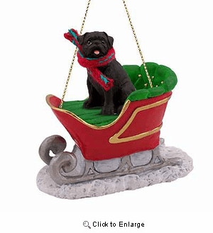 Pug Sleigh Ride Christmas Ornament Black