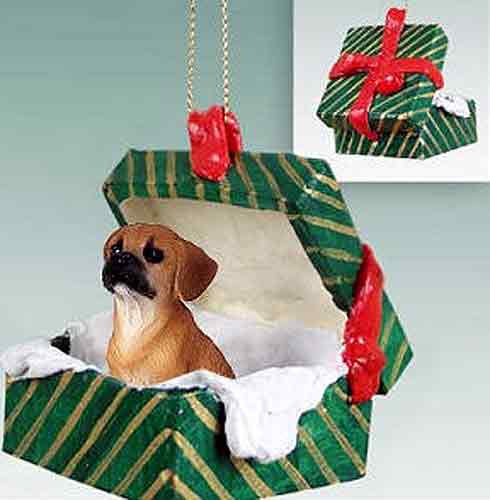 Puggle Gift Box Christmas Ornament Brown